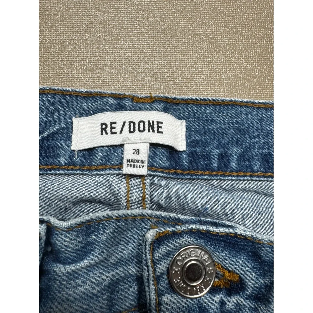 RE/DONE Originals High Rise Straight Leg Jeans‎ Medium Vain Blue Raw Hem 28